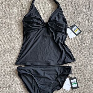 DKNY Black Halter Tankini Top with Bikini Bottom